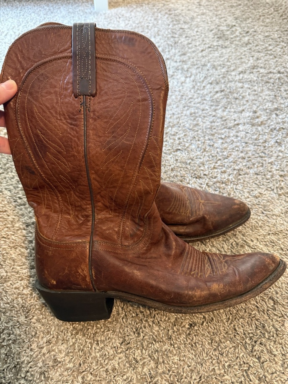 Lucchese Brown Leather Heeled Cowboy Boots